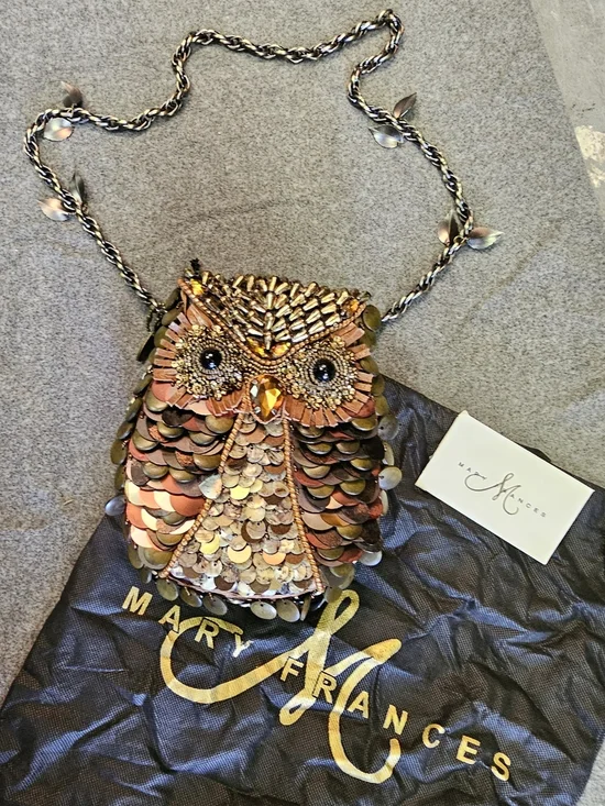 Mary Frances Owl Embellished Crossbody Purse with Dustbag - Brown & Gold - Picture 3 of 9